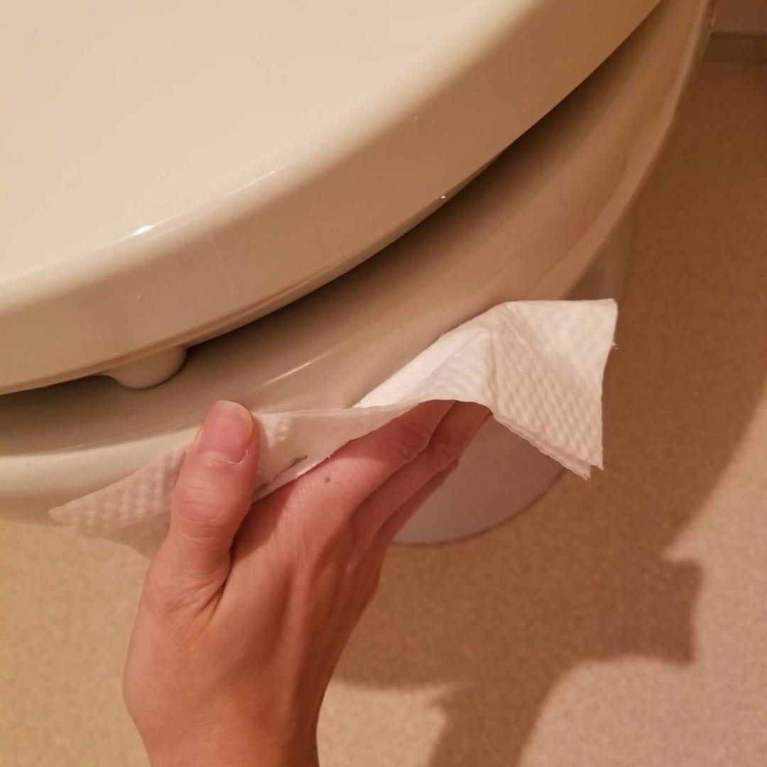 トイレシート拭いてる
