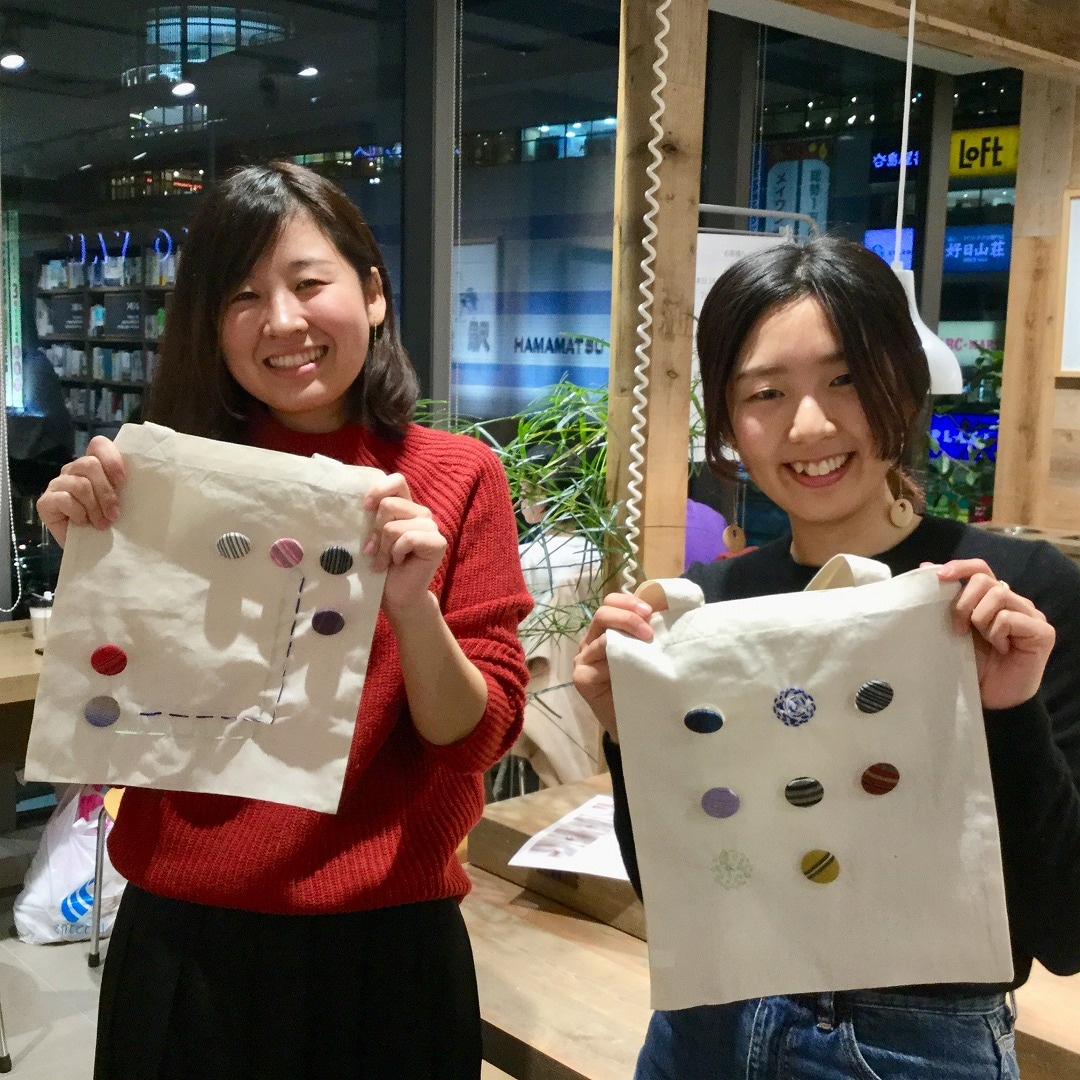 【浜松遠鉄百貨店】『遠州綿紬のくるみボタントートバッグ作り』