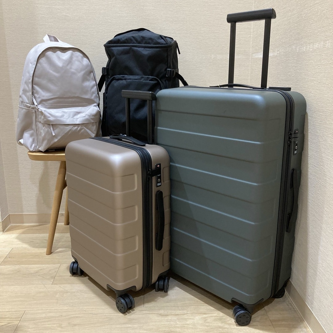 【イオンスタイル河辺】キャリーケース36L、75Lと撥水リュックサック、上から開くリュックサックの写真