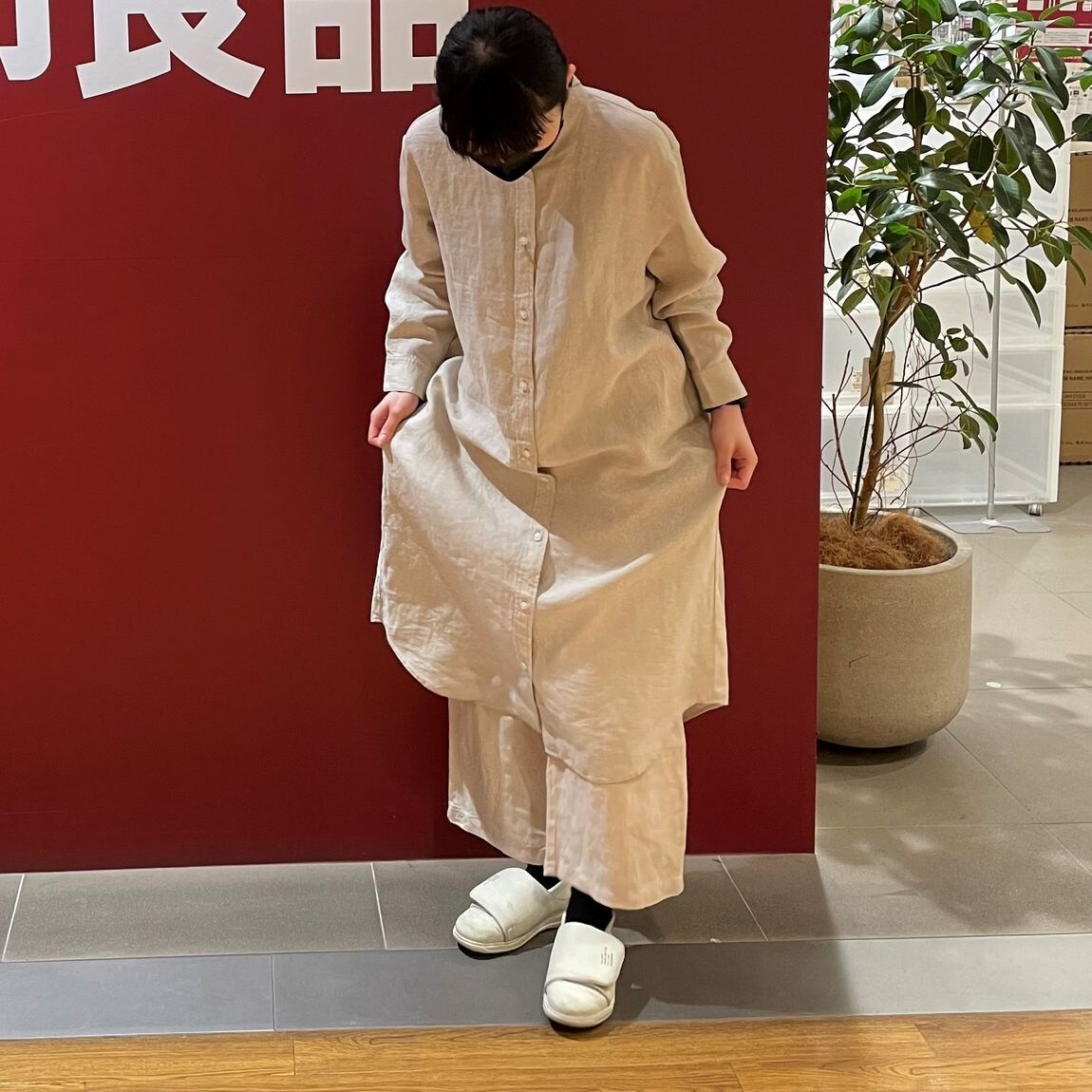 リネンワンピース　生成