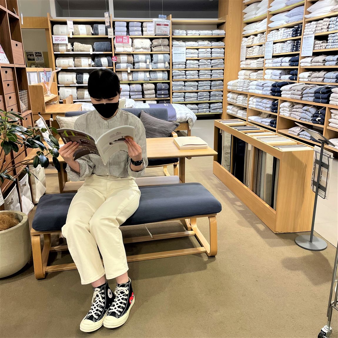 リネンスタンドカラーシャツ　ストライプ