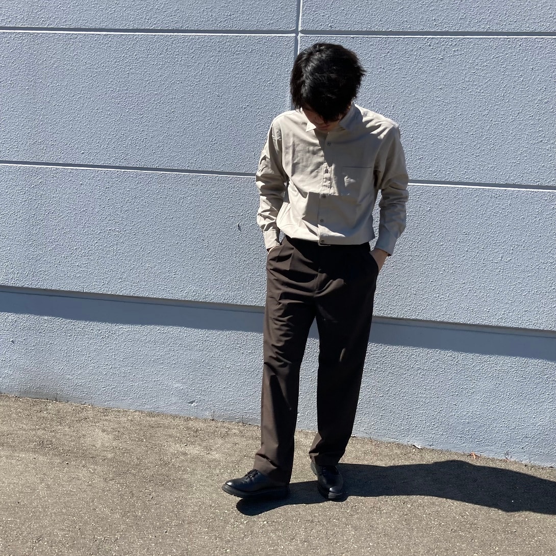 【ライフガーデン利府】洗いざらしブロード長袖シャツ、乾きやすいイージータックワイドパンツ