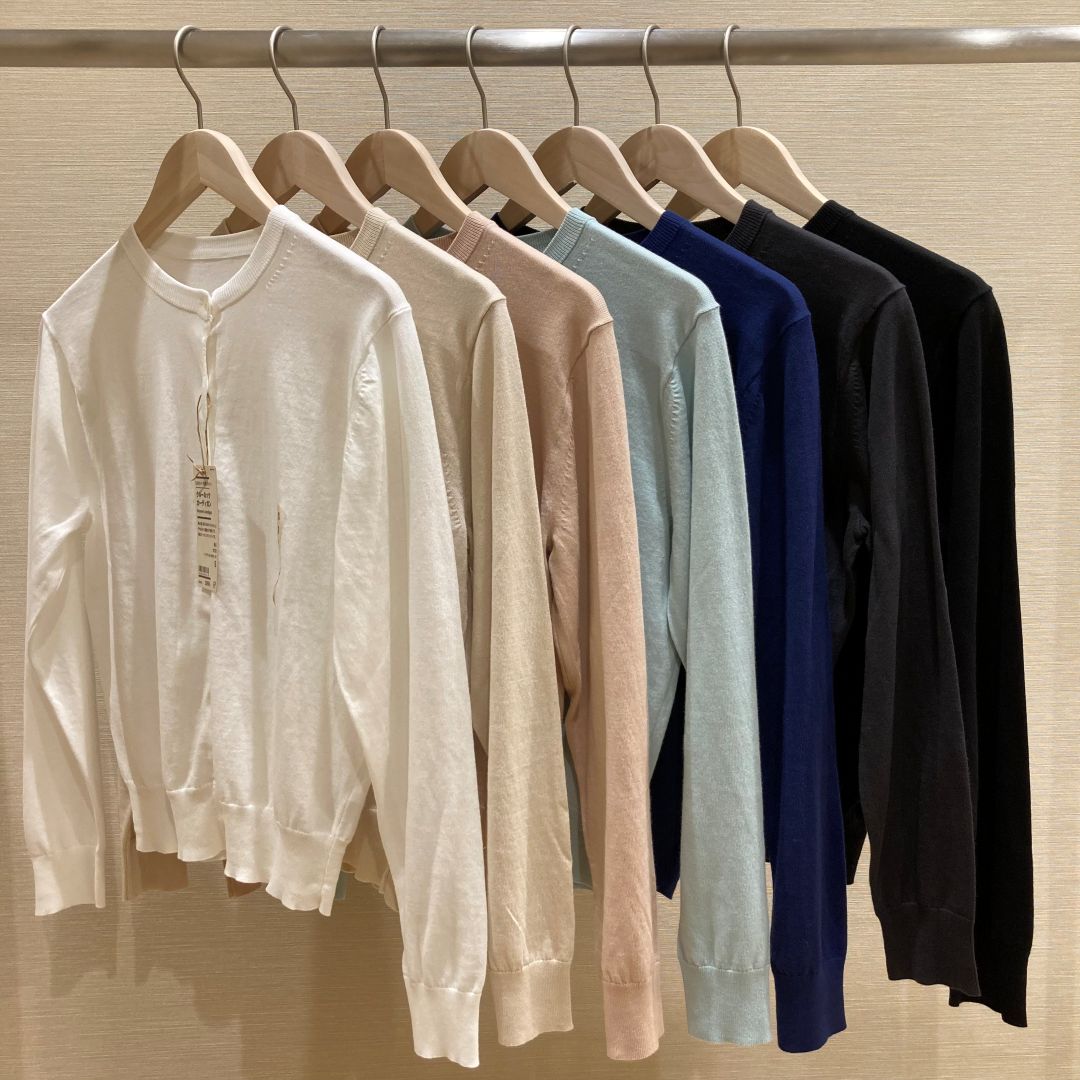 UVカット強撚コットンクルーネックカーディガン