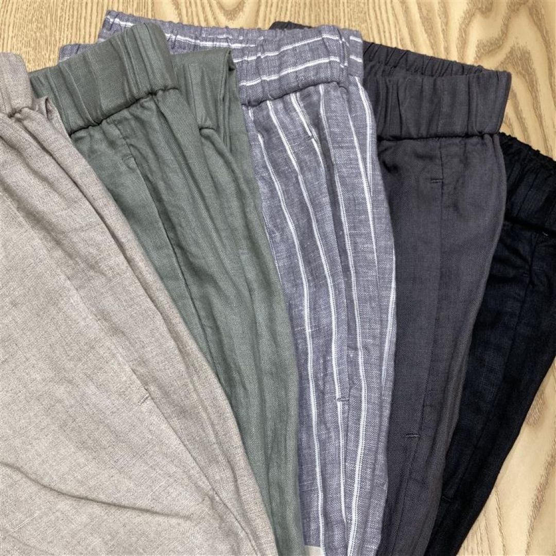 婦人リネン洗いざらしイージーワイドパンツ