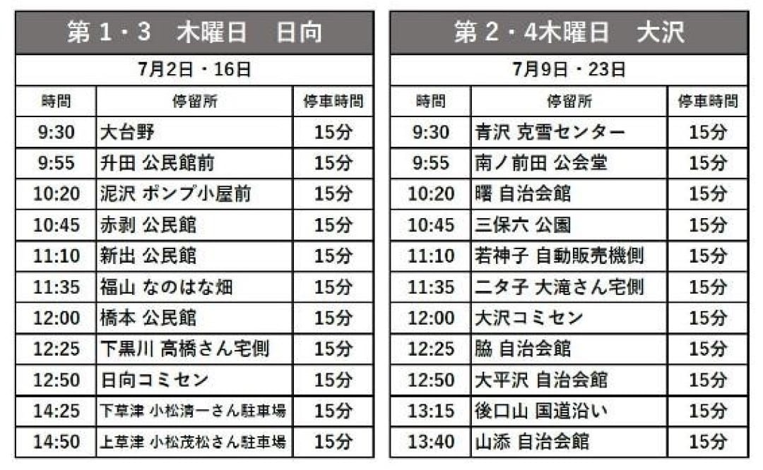 【くらしラボ酒田】7月の運行表