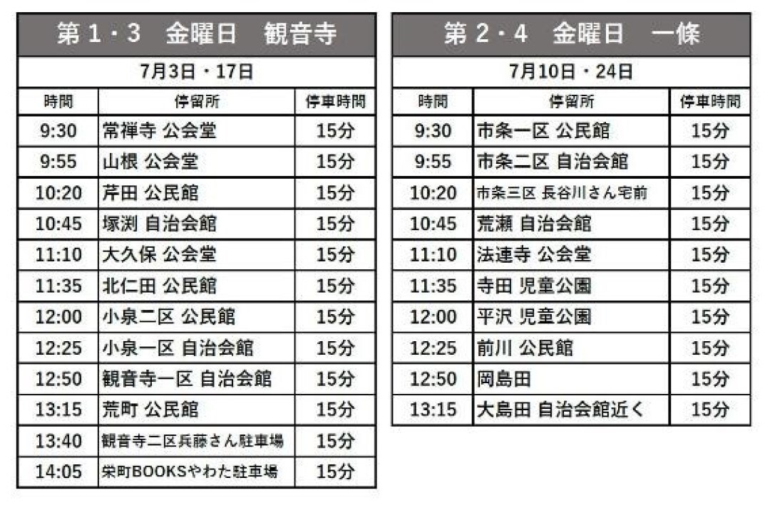 【くらしラボ酒田】7月の運行表
