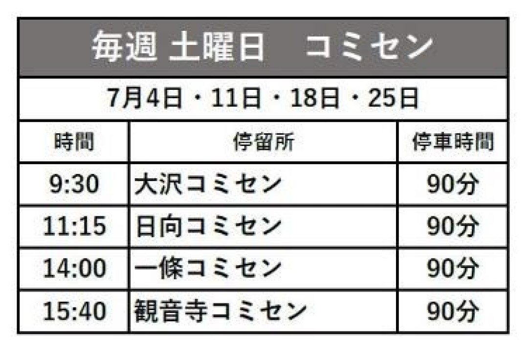 【くらしラボ酒田】7月の運行表