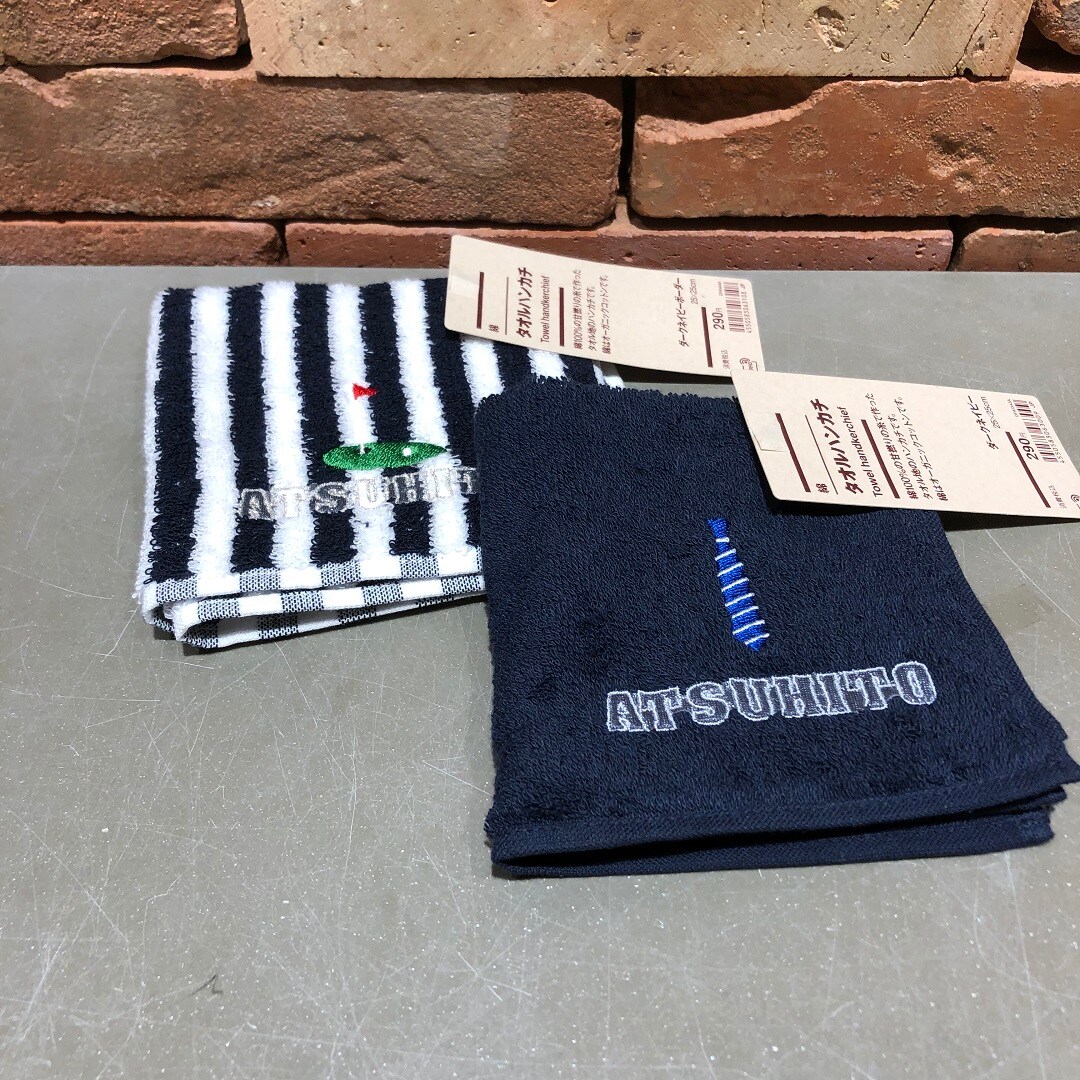 ネクタイとゴルフの刺繡が入ったタオルハンカチ