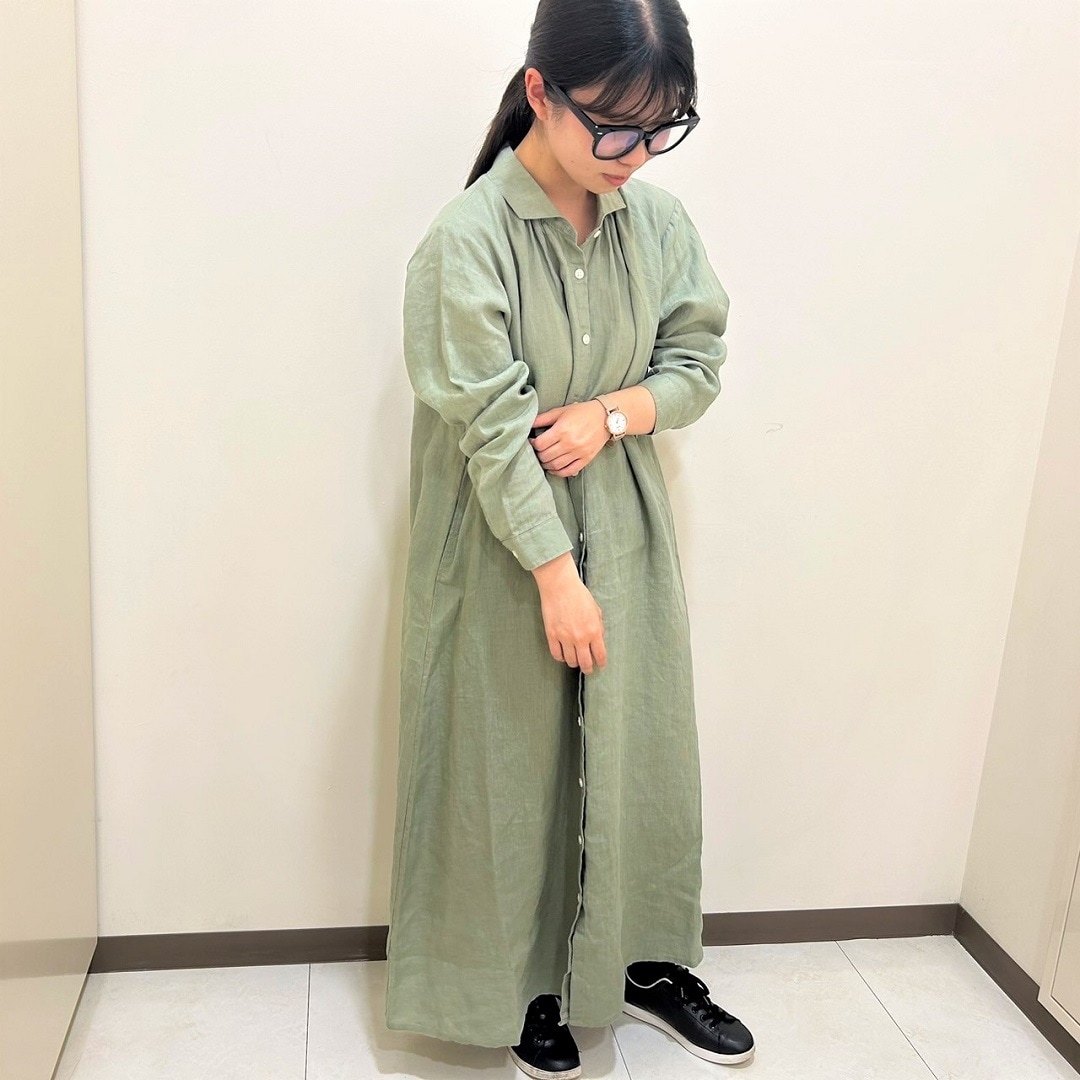 洗いざらし長袖ワンピース