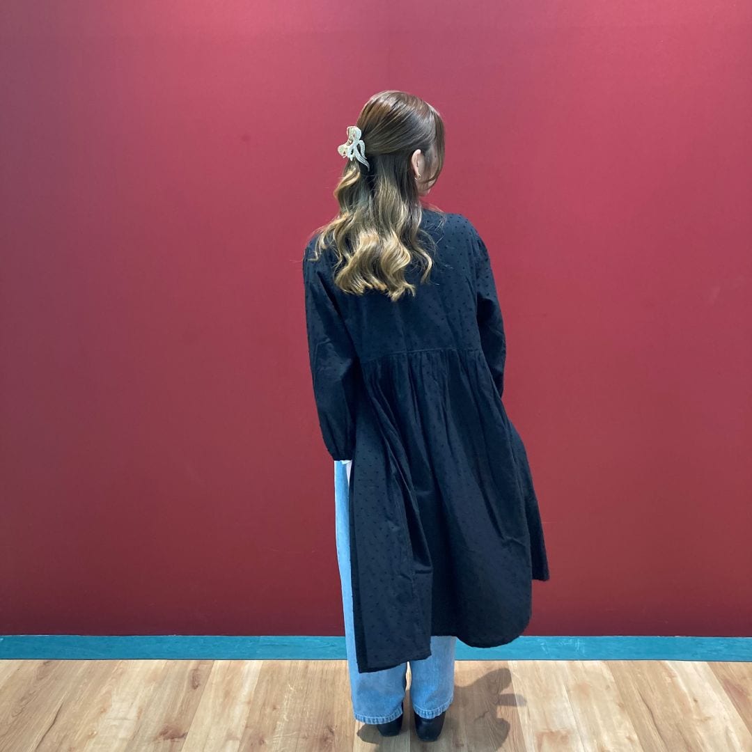 二重ガーゼ　ドットドビー　ロングカーディガン