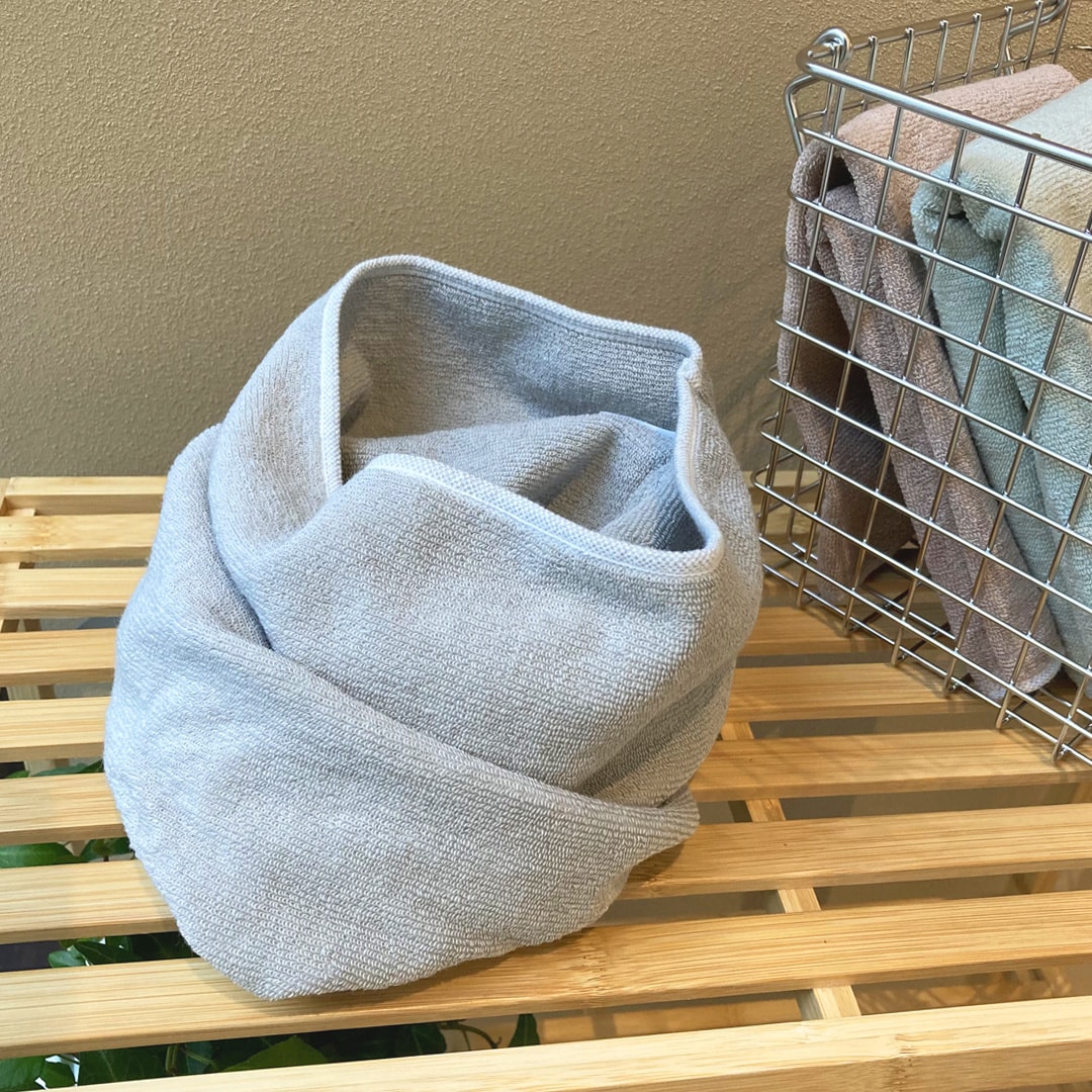 【マルエイガレリア】お風呂の後でもサウナでも。頭にフィットするターバンタオル