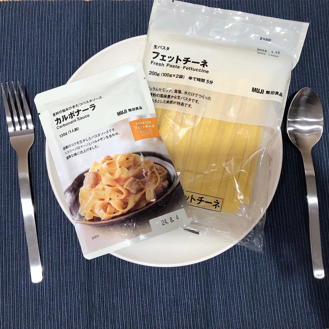 カルボナーラとフェットチーネ