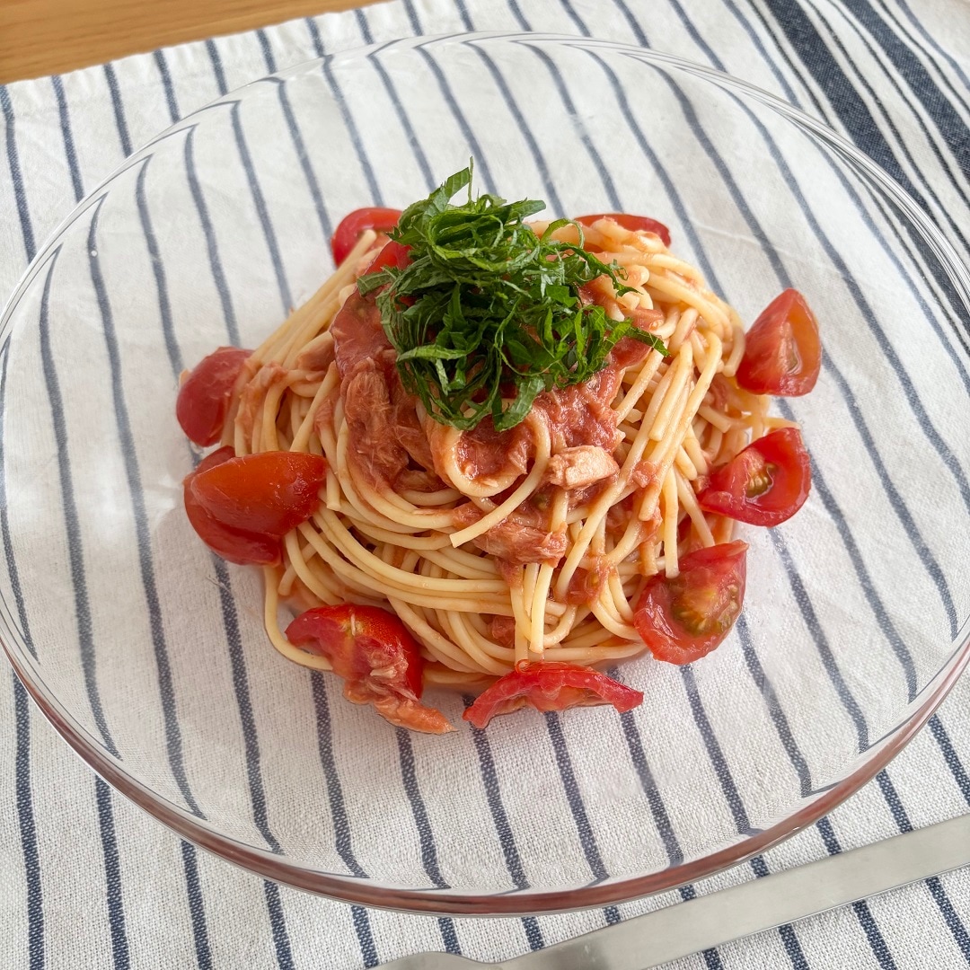【知多】トマトジュースで作るツナと大葉の冷製パスタ