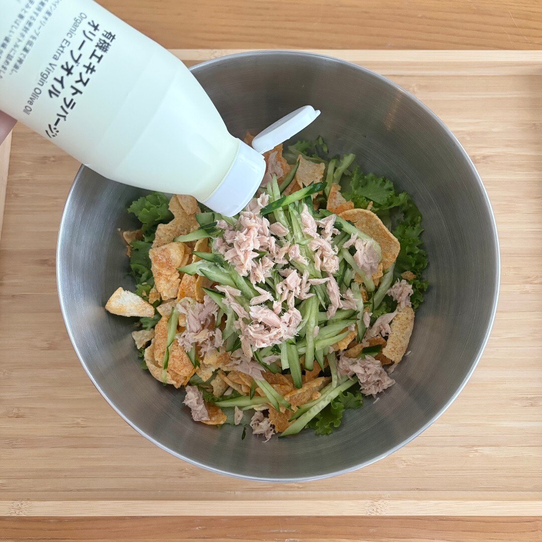 【知多】ひよこ豆チップスでつくる簡単グリーンサラダ