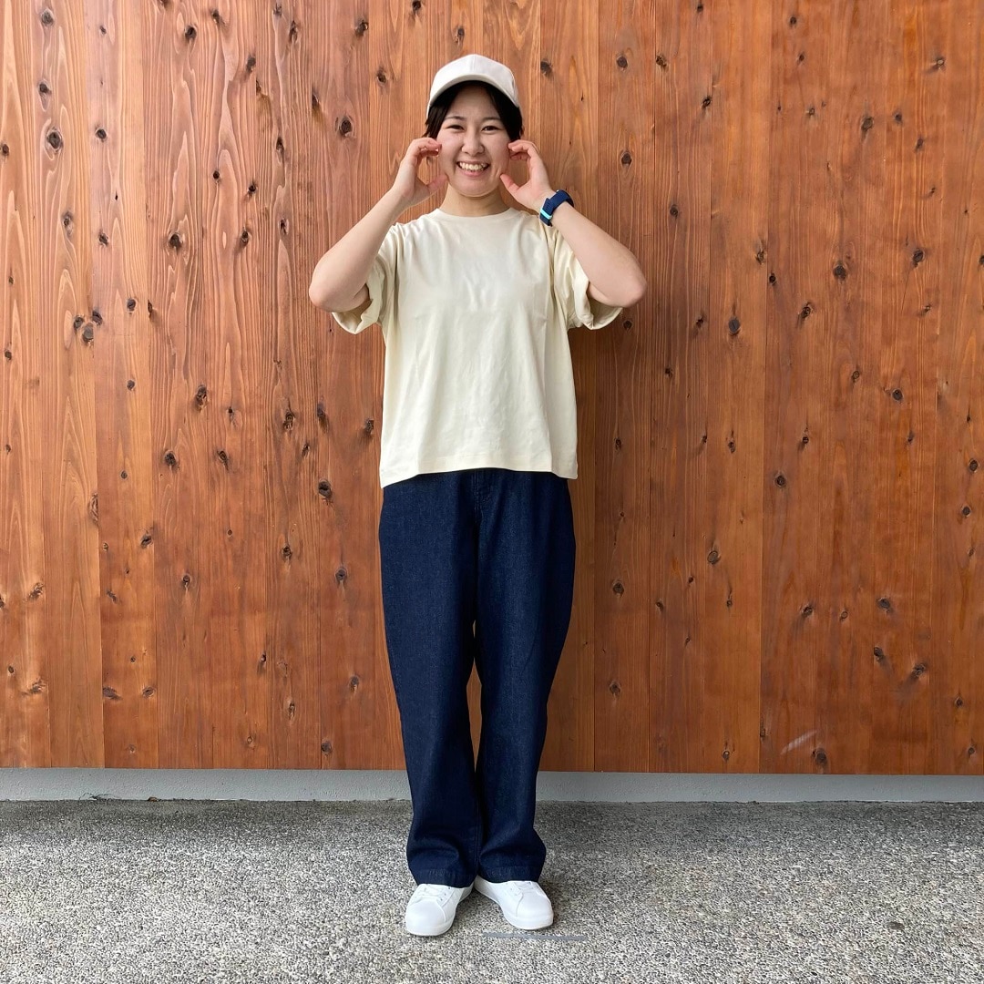 木の実から作ったカポック混デニムワイドテーパードパンツ