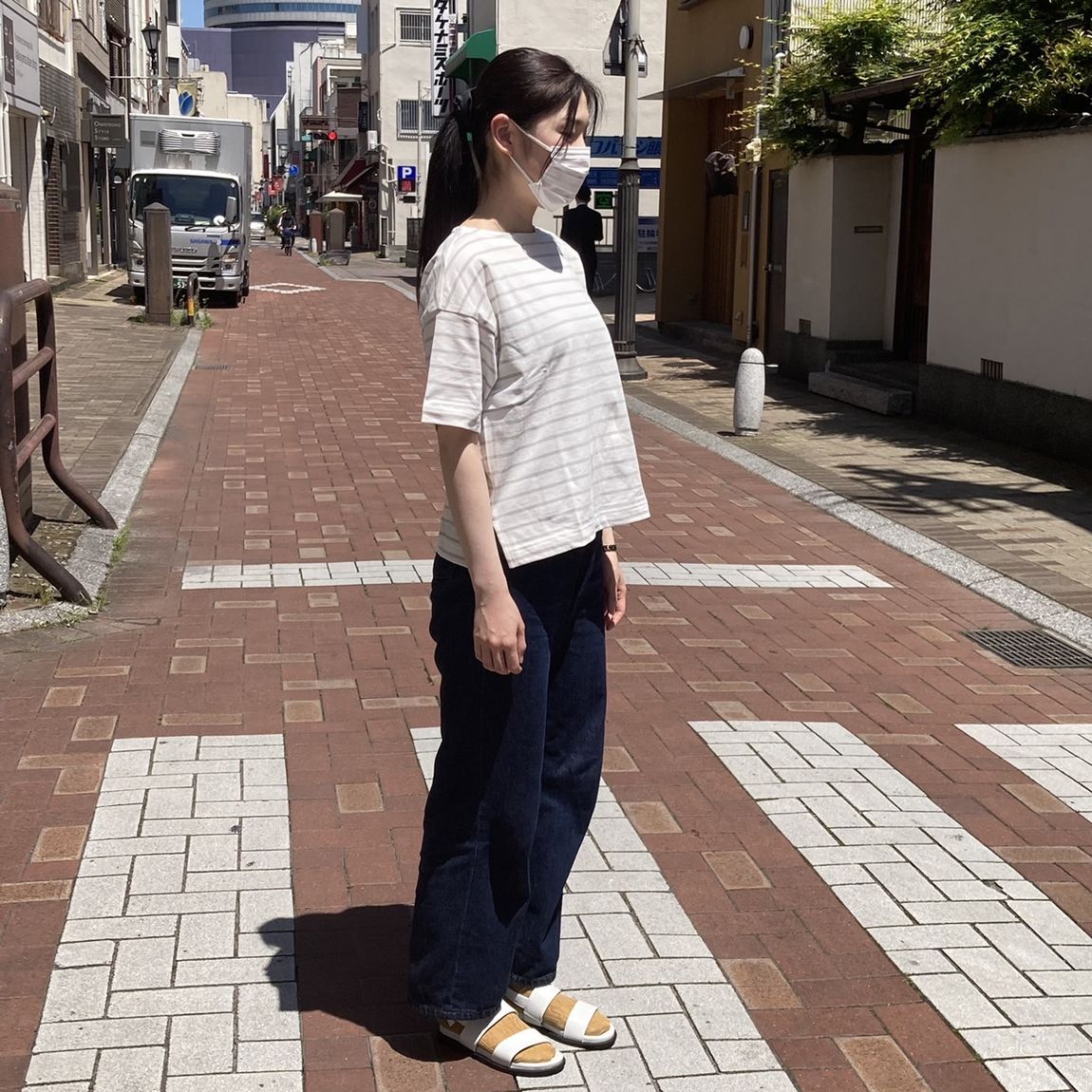 【岡山表町商店街】首回りすっきり！「婦人　ボーダーボートネック半袖Tシャツ」