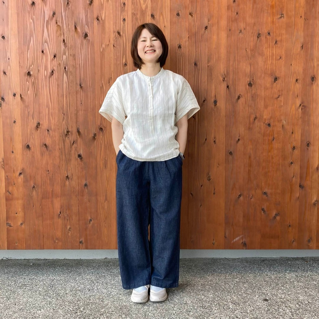 リネン洗いざらし半袖ブラウス