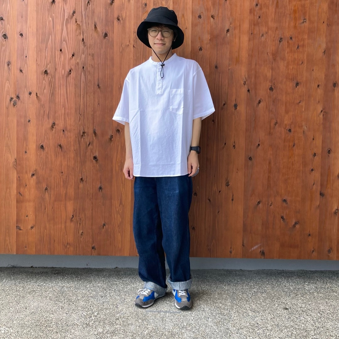 涼感ヘンリーネック半袖布帛Tシャツ