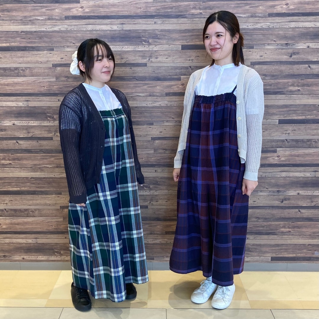 婦人 マドラスチェック サロペット