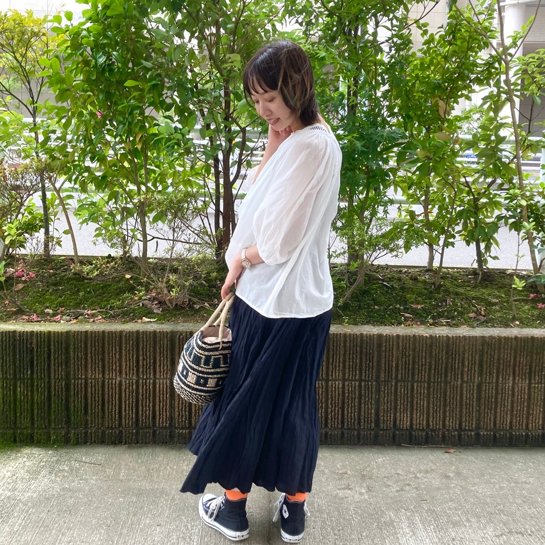 婦人　シアー半袖シャツ　スカートパンツ