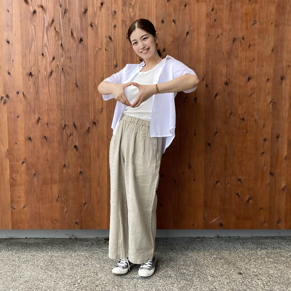 リネン洗いざらしイージーワイドパンツ