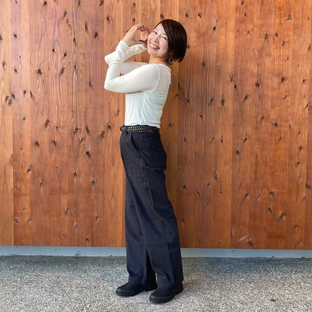洗いざらしヘリンボーンベイカーストレートパンツ