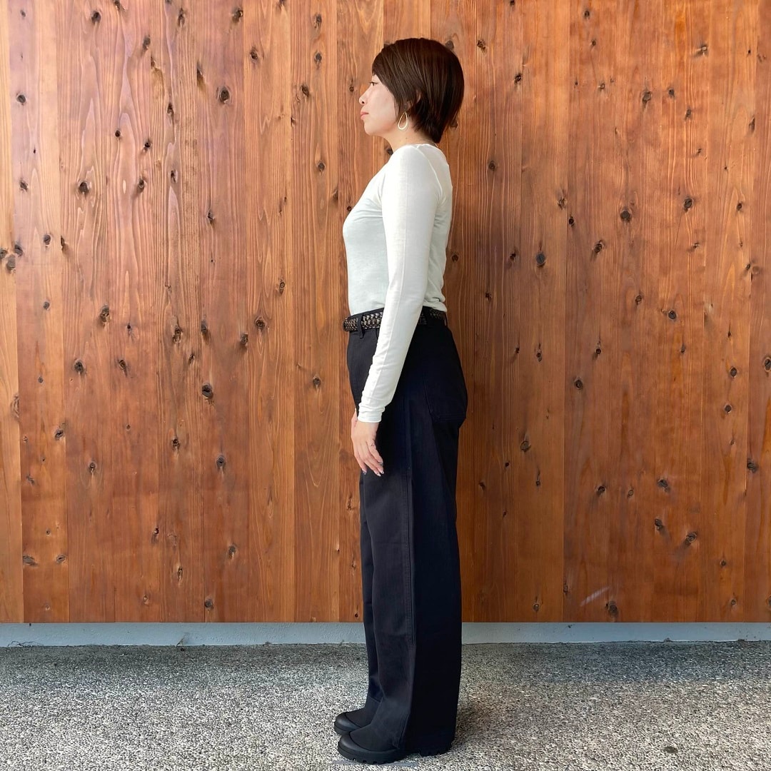 洗いざらしヘリンボーンベイカーストレートパンツ