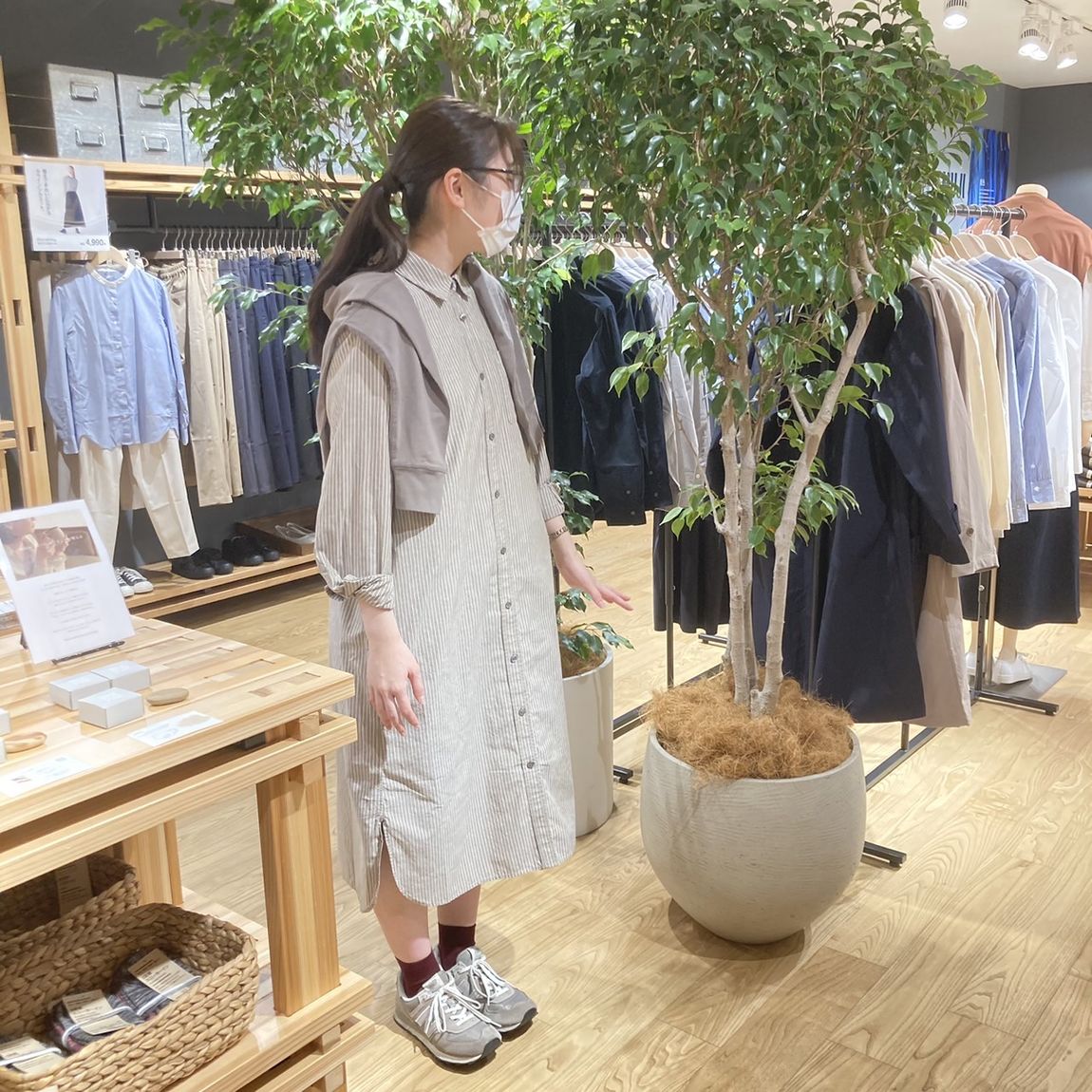 岡山表町商店街】洗いざらしブロードレギュラーカラー長袖ワンピース