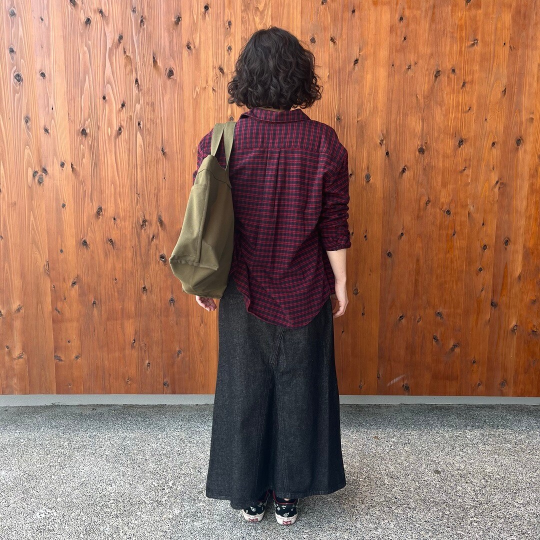 木の実から作ったカポック混デニムAラインスカート