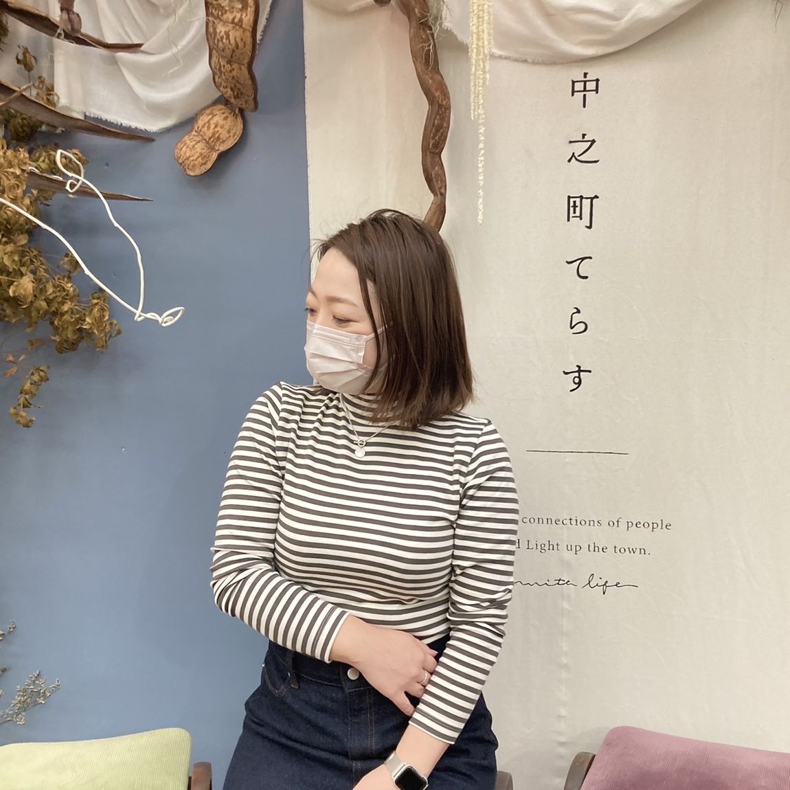 【岡山表町商店街】ストレッチフライス編みハイネック長袖Tシャツ