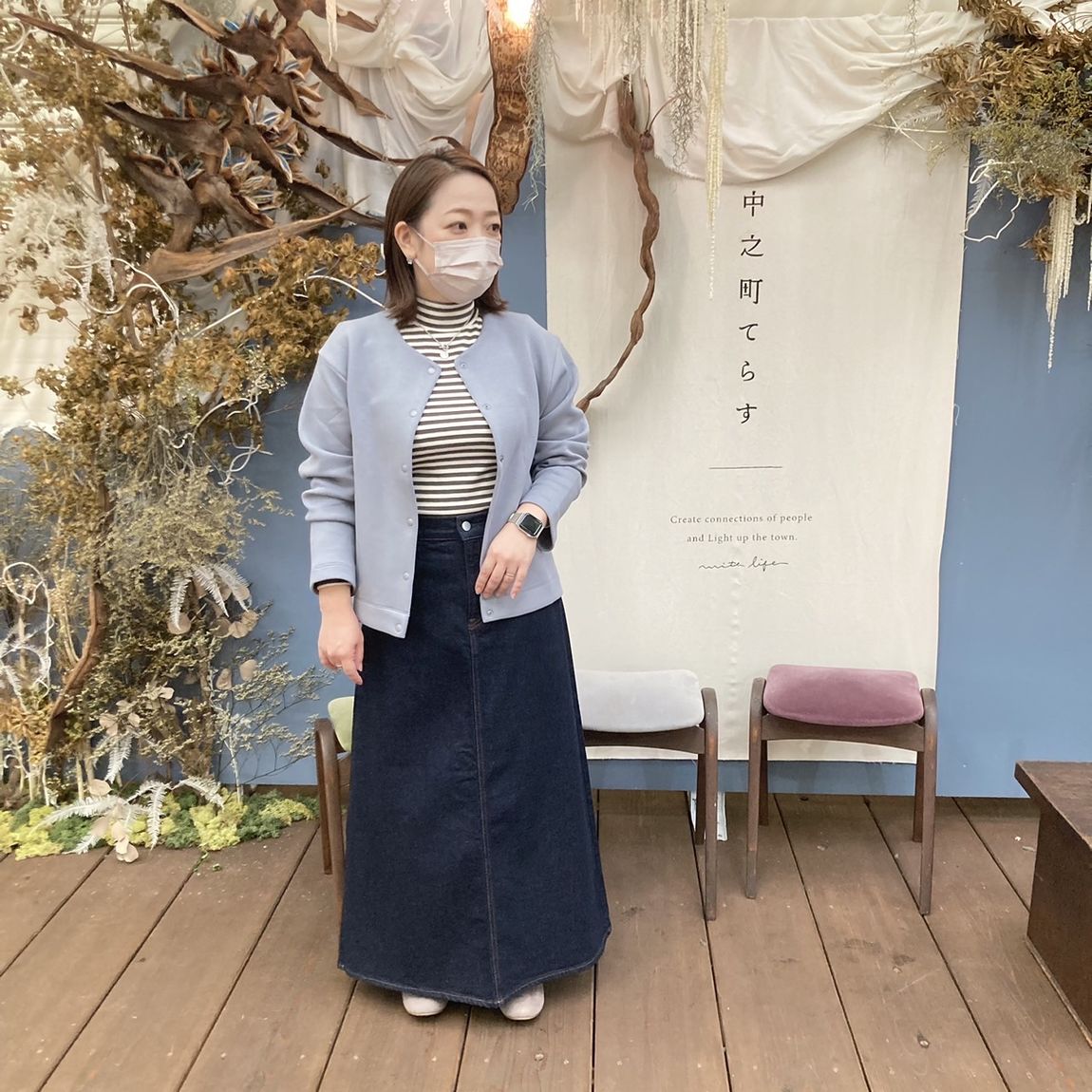 【岡山表町商店街】ストレッチフライス編みハイネック長袖Tシャツ
