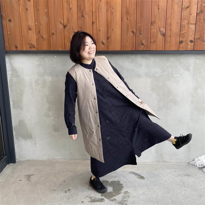 両面起毛フランネル　スタンドカラー長袖ワンピース