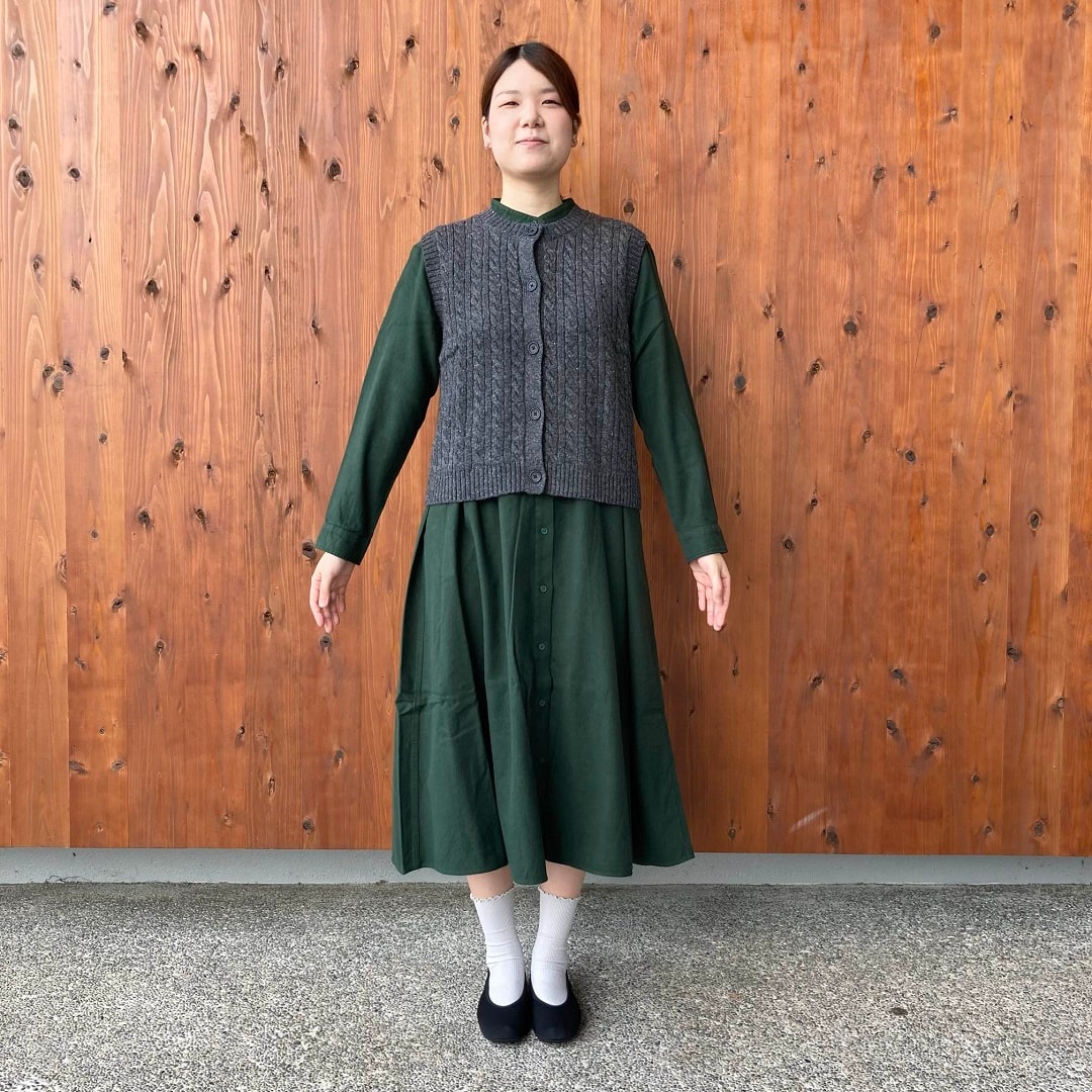 両面起毛フランネルスタンドカラー長袖ワンピース