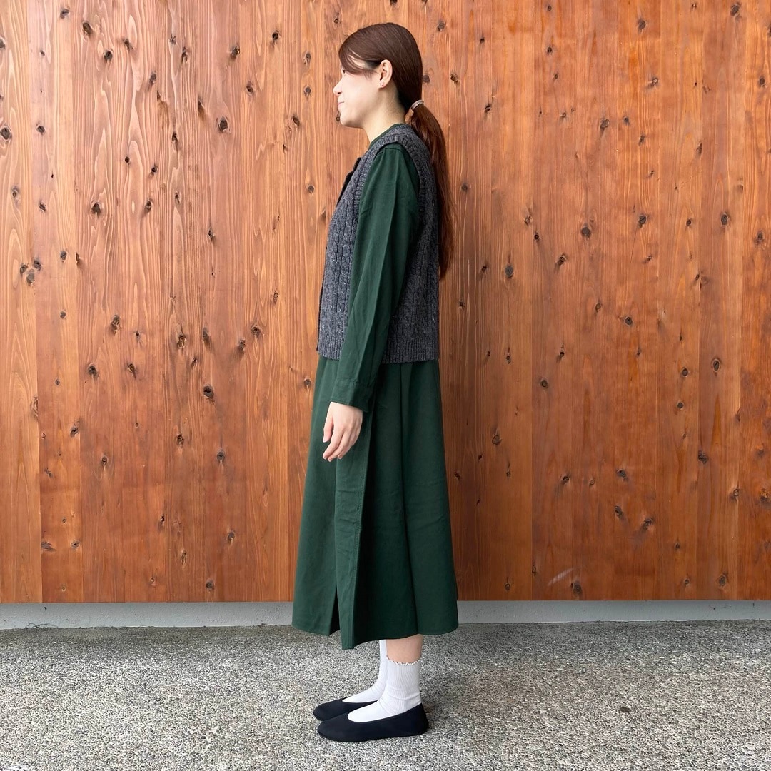 両面起毛フランネルスタンドカラー長袖ワンピース