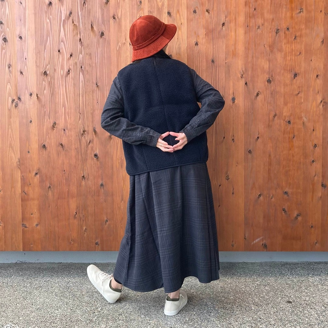 両面起毛フランネルスタンドカラー長袖ワンピース