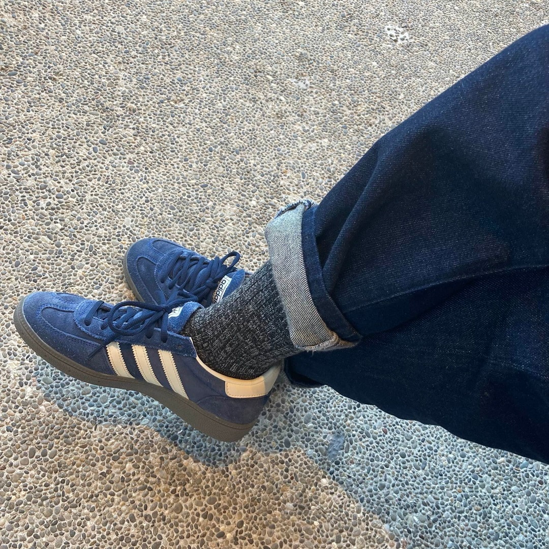 足なり直角リブ編み厚手ショート靴下