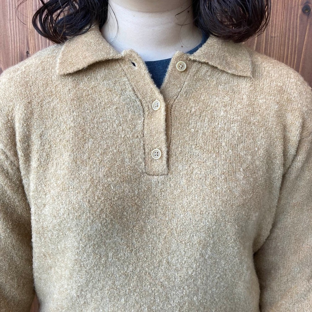 ウール混ブークレポロセーター