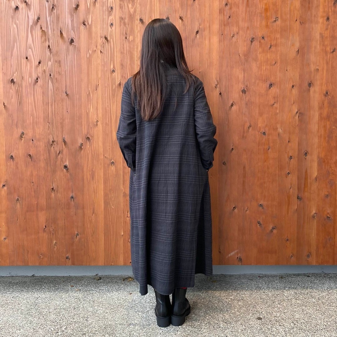 両面起毛フランネルスタンドカラー長袖ワンピース