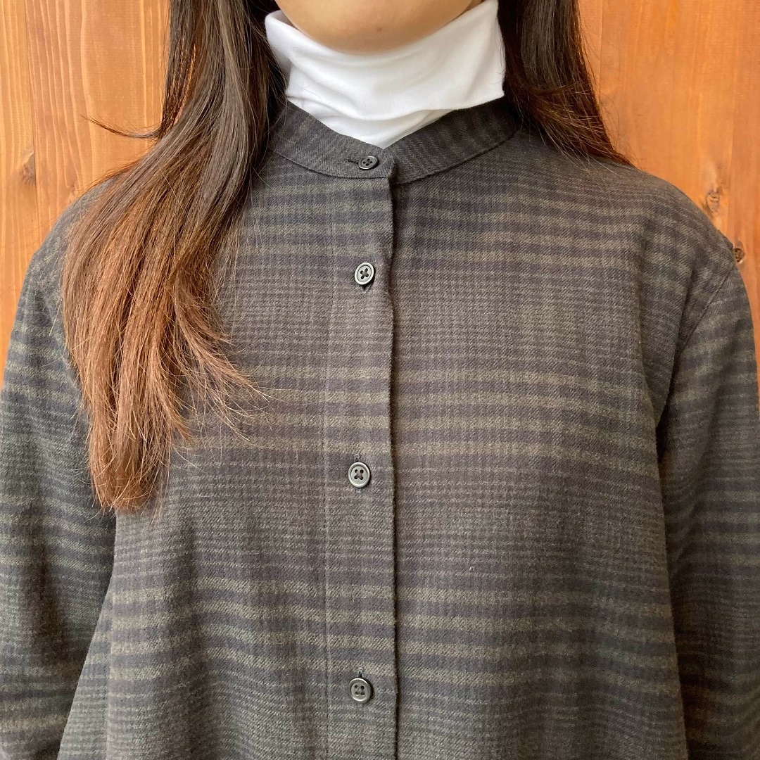 両面起毛フランネルスタンドカラー長袖ワンピース