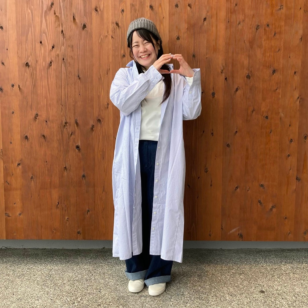 洗いざらしブロード長袖シャツワンピース