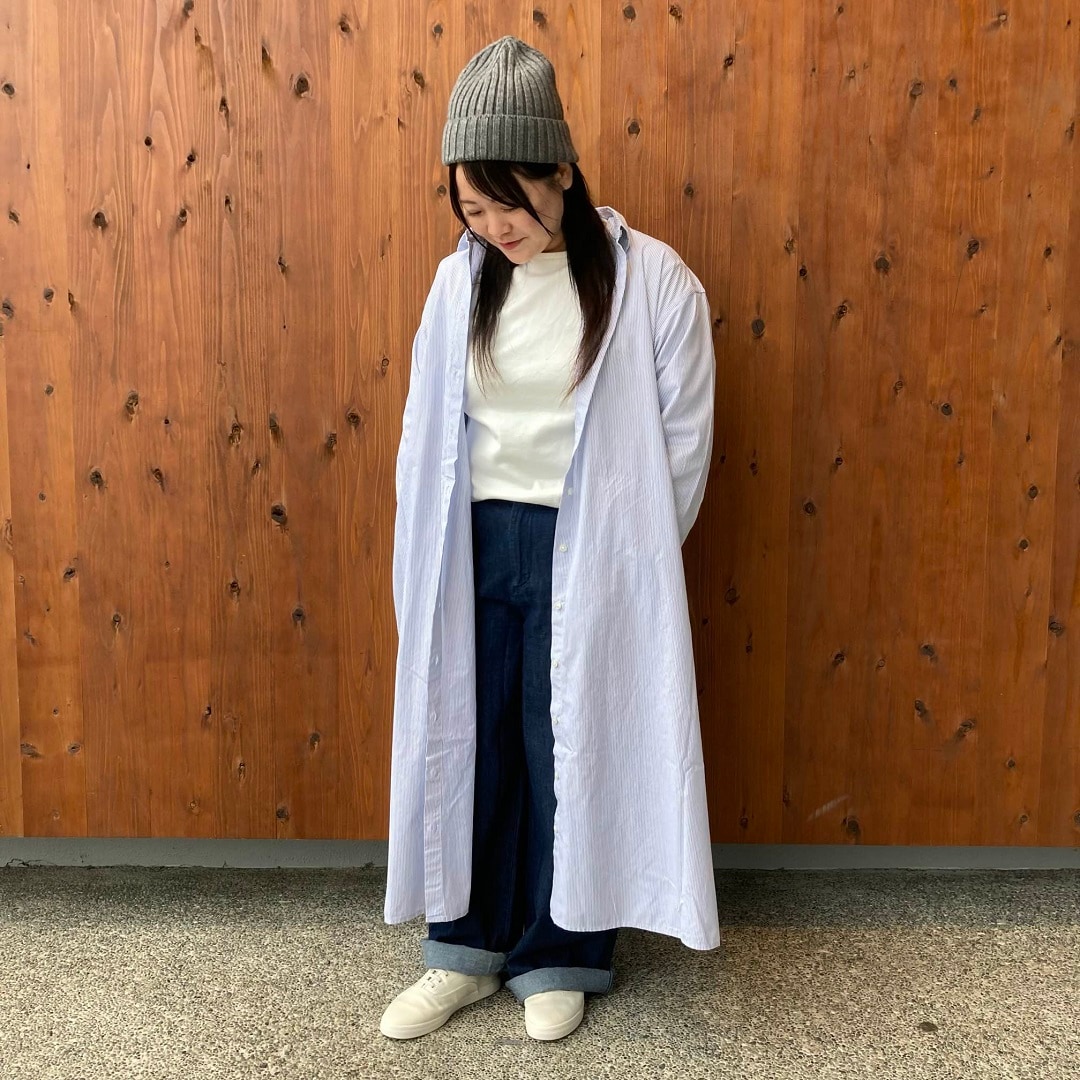 洗いざらしブロード長袖シャツワンピース