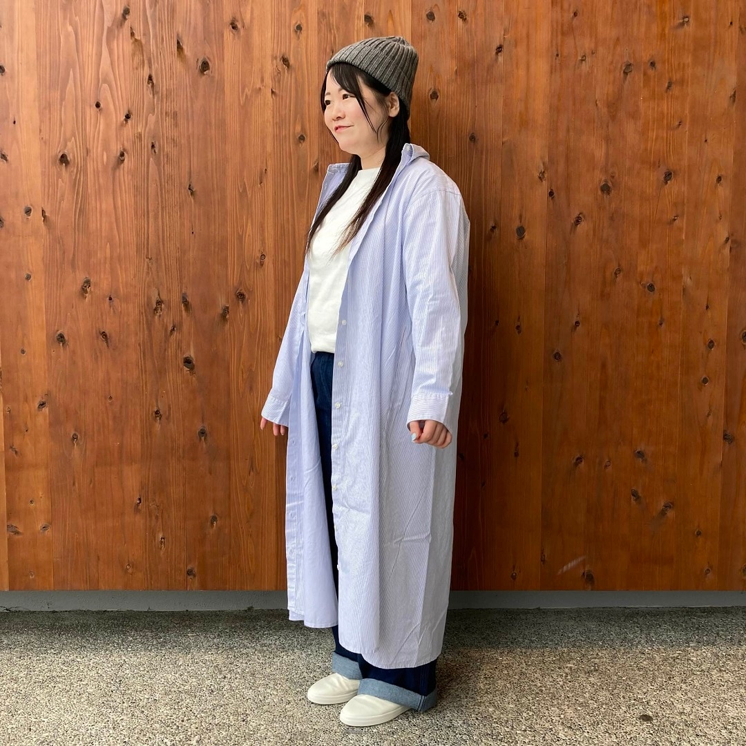 洗いざらしブロード長袖シャツワンピース