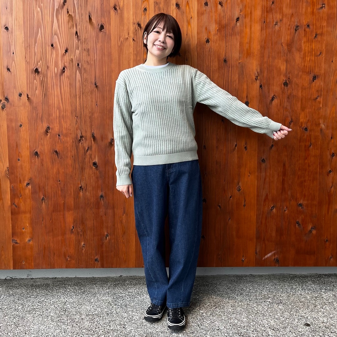 洗えるメッシュクルーネックセーター