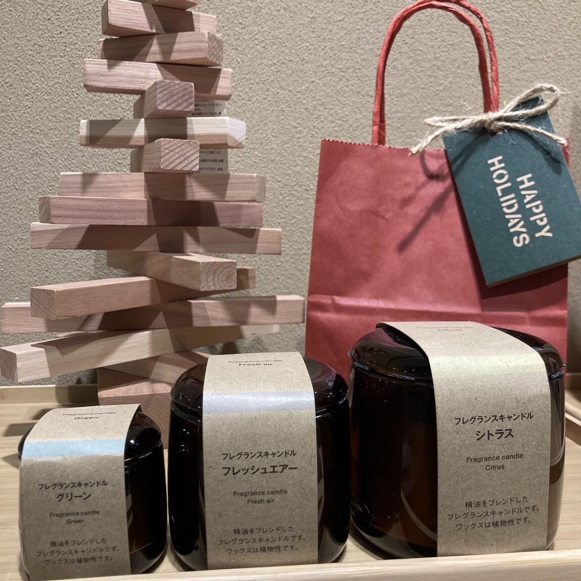 フレグランスキャンドル、グリーンSサイズ・フレッシュエアーMサイズ・シトラスLサイズ