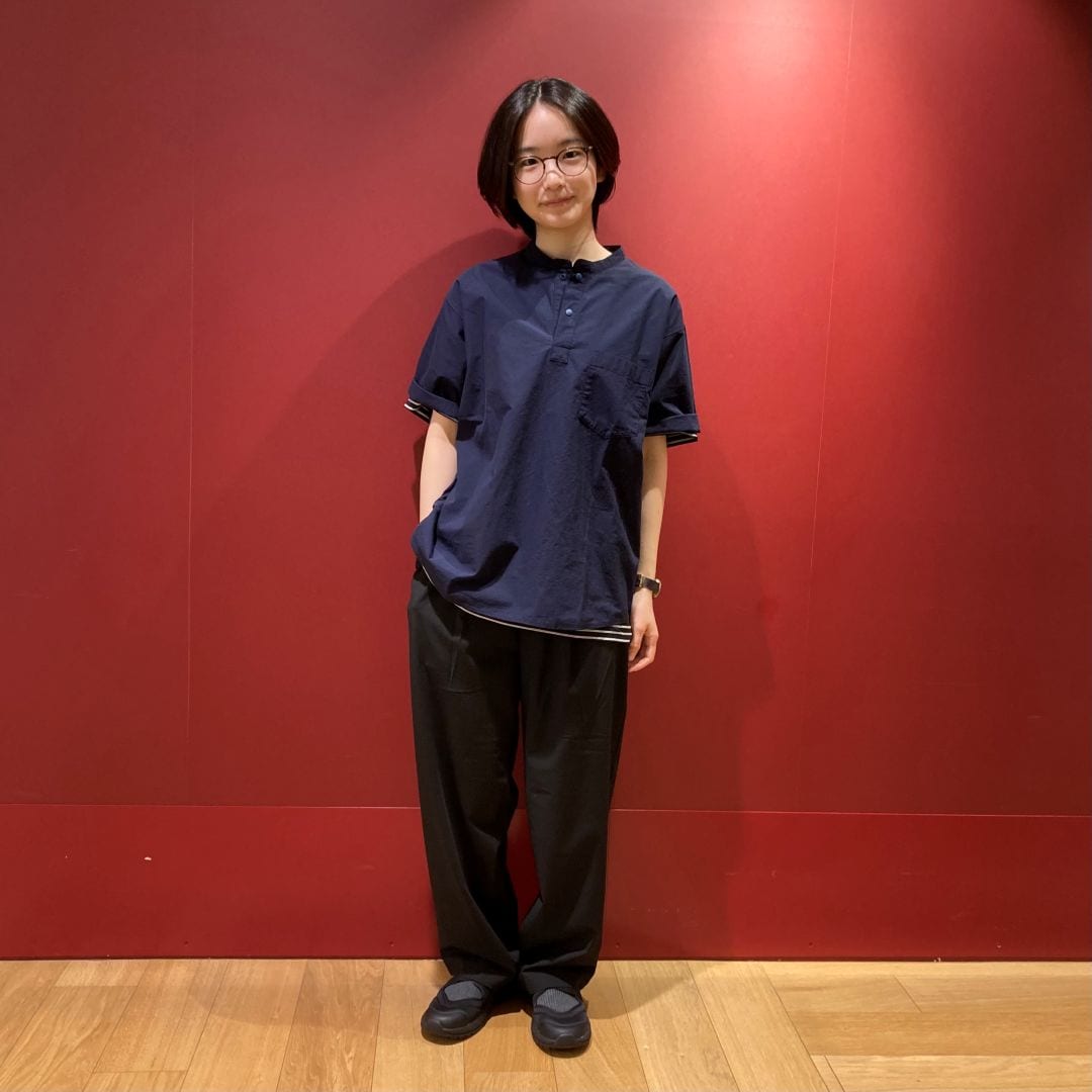 涼感ヘンリーネック半袖布帛Tシャツ