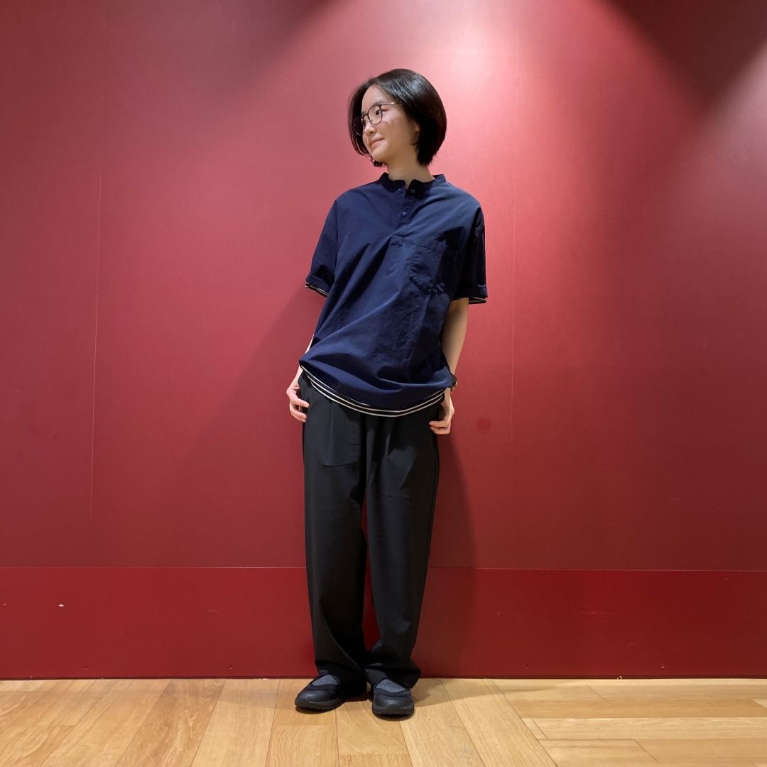 涼感ヘンリーネック半袖布帛Tシャツ
