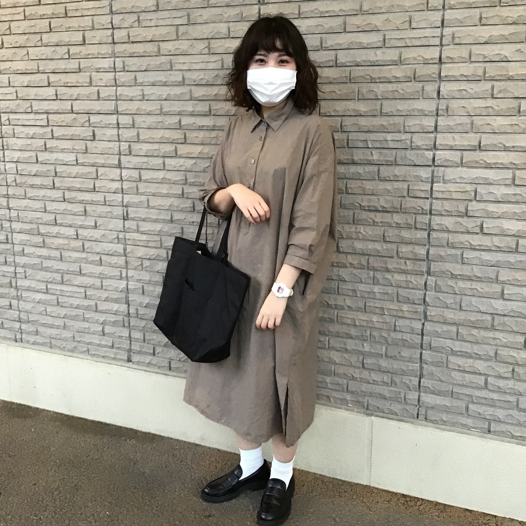 ワッシャーポプリン七分袖ワンピース