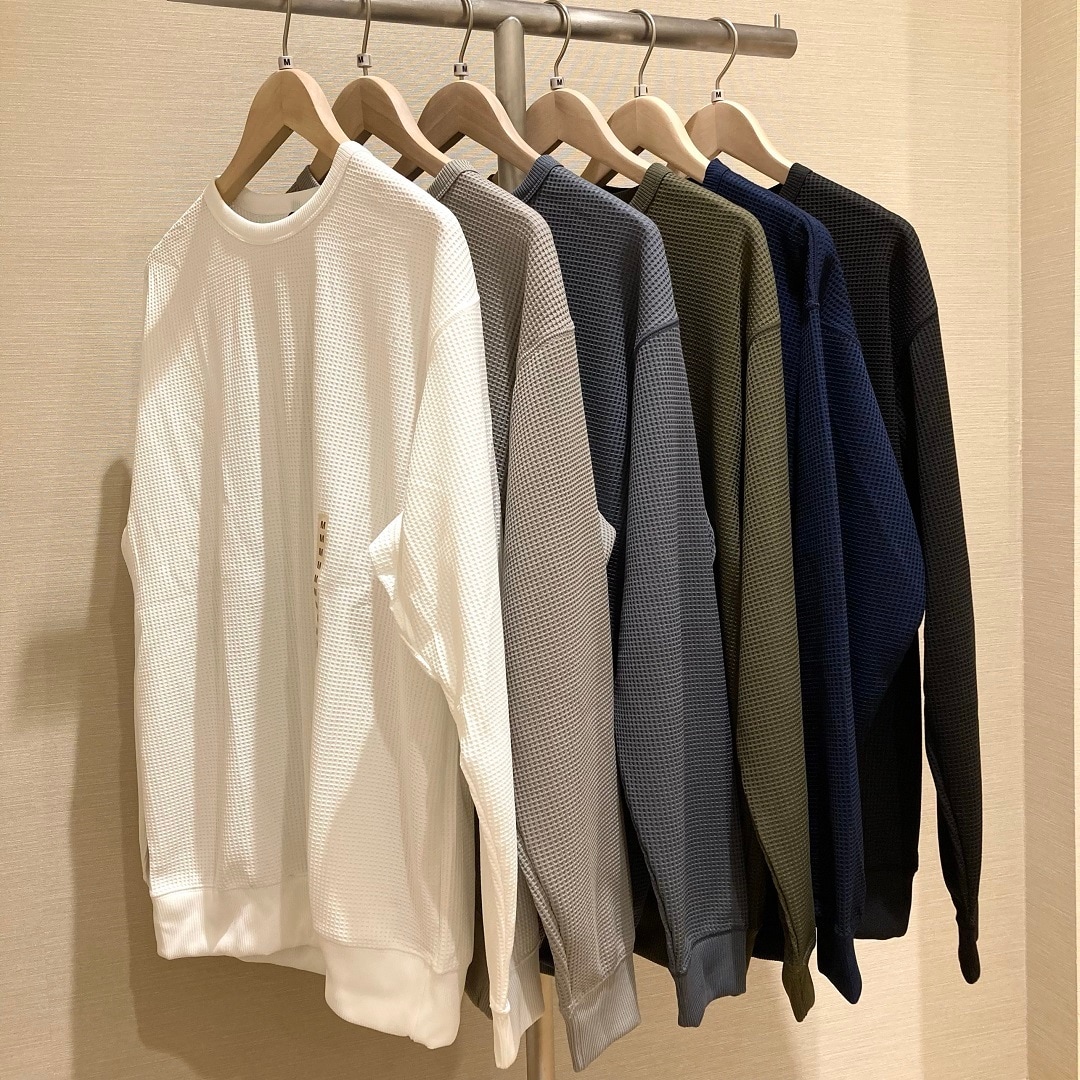 ＵＶカット乾きやすいワッフルクルーネック長袖Ｔシャツ