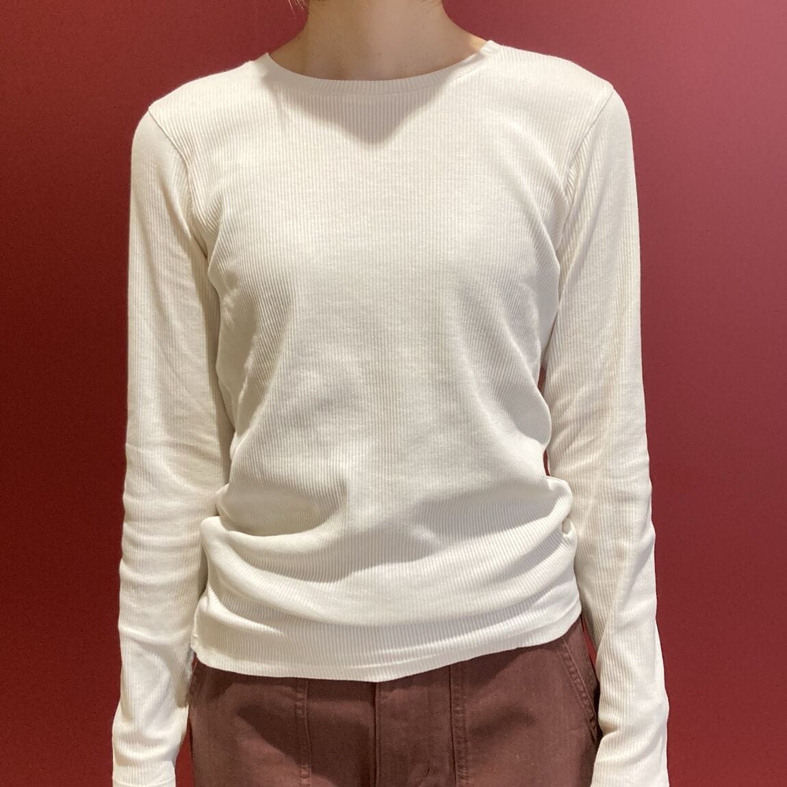 リブ編みクルーネックTシャツ