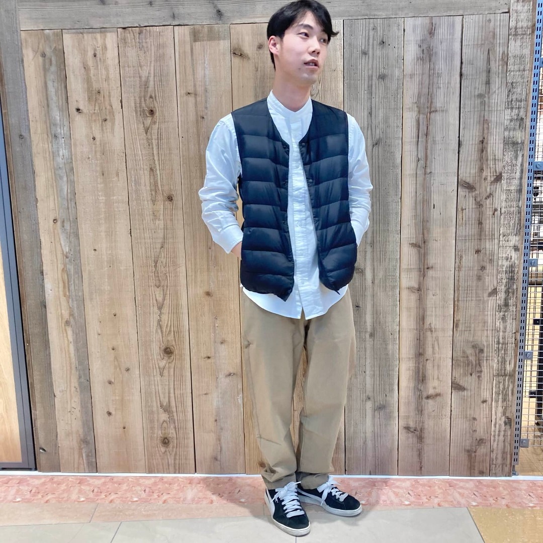洗いざらしオックススタンドカラー長袖シャツ